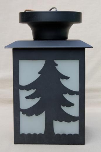 photo of entryway or porch light w/ pine tree silhouette, rustic arts & crafts style #2