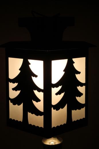 photo of entryway or porch light w/ pine tree silhouette, rustic arts & crafts style #7