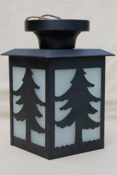 catalog photo of entryway or porch light w/ pine tree silhouette, rustic arts & crafts style