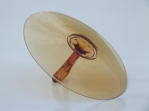 photo of epression era vintage amber glass serving tray plate w/ center handle  #2