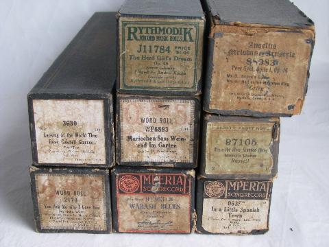 photo of estate lot 30+ unsorted antique vintage player piano music rolls, #5 #8