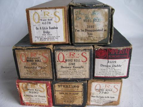 photo of estate lot 30+ unsorted antique vintage player piano music rolls, #6 #8