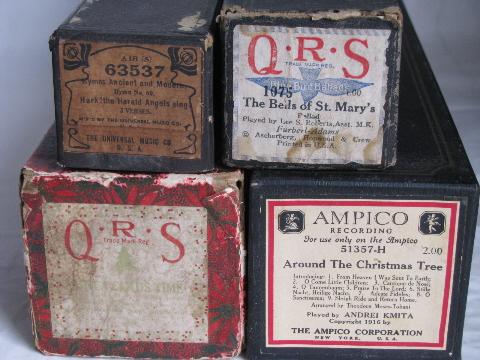 photo of estate lot antique vintage player piano music rolls, Christmas carols #2