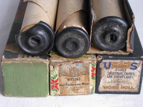 photo of estate lot antique vintage player piano music rolls, Christmas carols #6