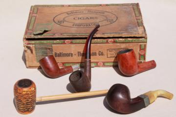 catalog photo of estate lot old tobacco smoking pipes for parts / restoration, vintage briar wood pipe etc.