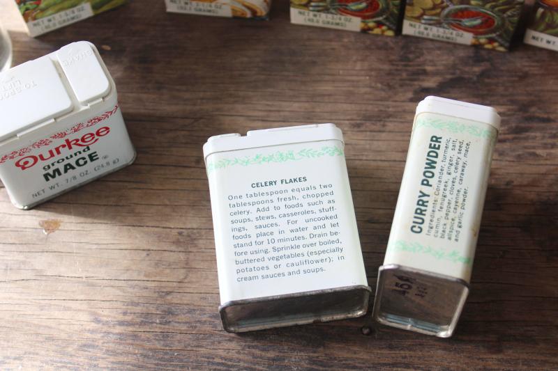 photo of estate lot vintage spice tins & boxes, red & green Durkee labels collection #6