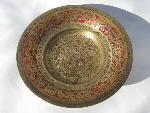 photo of etched India brass w/ hand-painted enamel, tiered plate & pedestal dish #6