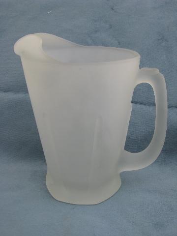 photo of etched crystal frosted white satin glass, Indiana pattern pitcher/mugs Tiara box #3