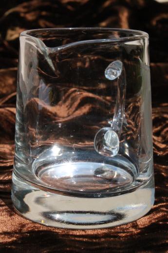 photo of etched owl wheel-cut clear glass cream pitcher, mini art glass pitcher #2