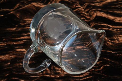 photo of etched owl wheel-cut clear glass cream pitcher, mini art glass pitcher #4