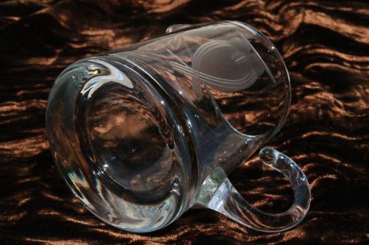 photo of etched owl wheel-cut clear glass cream pitcher, mini art glass pitcher #5