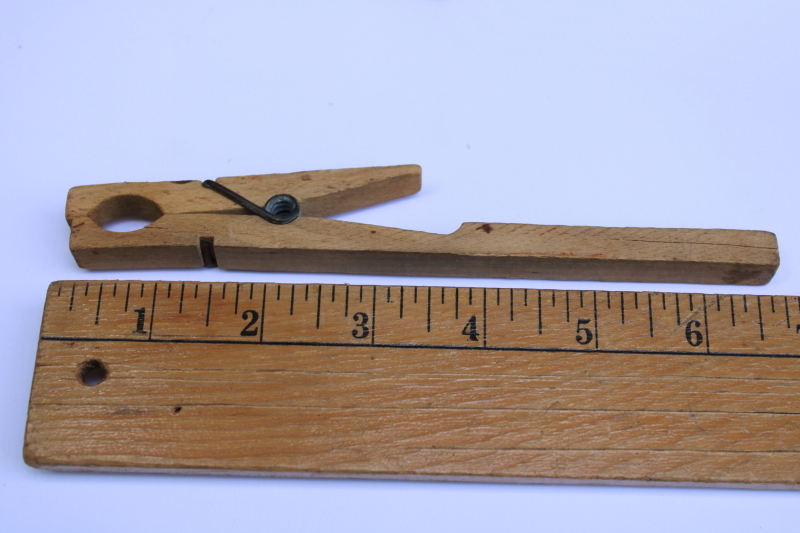 photo of extra large antique clothespins, primitive old weathered wood spring type clips  #4