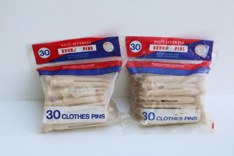 photo of extra large hardwood clothespins, peg type clothes pegs new old stock vintage West Germany packages #1