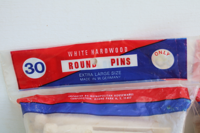 photo of extra large hardwood clothespins, peg type clothes pegs new old stock vintage West Germany packages  #2