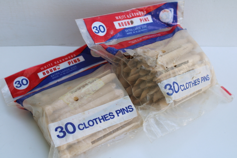 photo of extra large hardwood clothespins, peg type clothes pegs new old stock vintage West Germany packages  #3