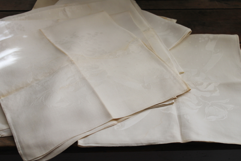 photo of extra large vintage damask dinner napkins set of 10, fine rayon silk fabric #1