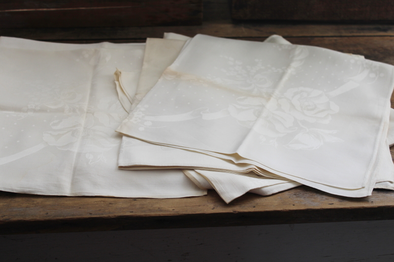 photo of extra large vintage damask dinner napkins set of 10, fine rayon silk fabric #3