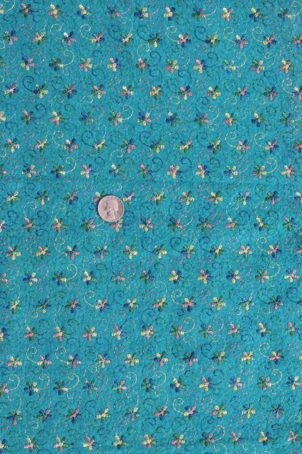 photo of eyelet embroidered felt yardage, vintage felt fabric w/ multi-colored embroidery #1