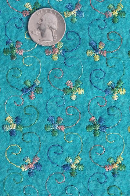 photo of eyelet embroidered felt yardage, vintage felt fabric w/ multi-colored embroidery #2