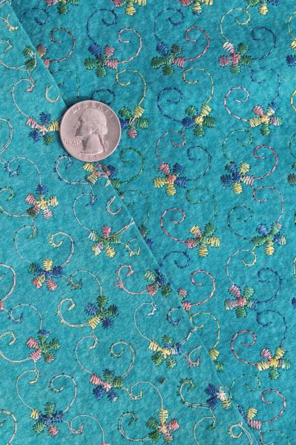 photo of eyelet embroidered felt yardage, vintage felt fabric w/ multi-colored embroidery #3