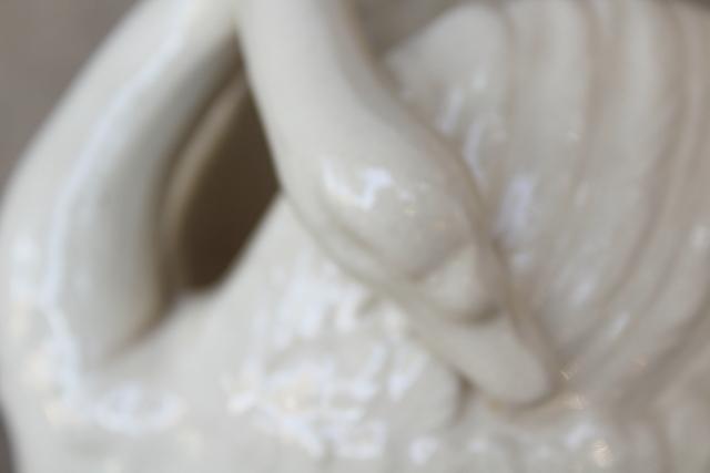 photo of fairy tale pretty creamy white swan flower pot, shabby chic vintage pottery planter #4