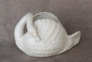 catalog photo of fairy tale pretty creamy white swan flower pot, shabby chic vintage pottery planter