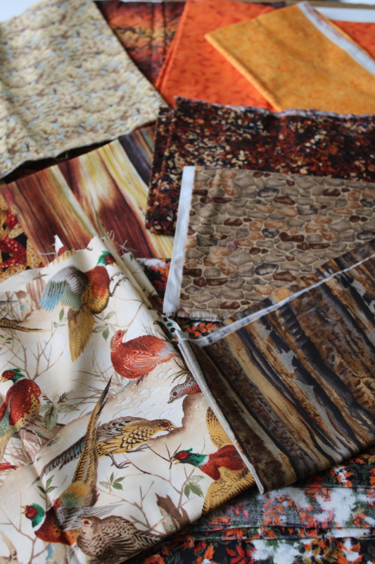 photo of fall colors assorted nature theme prints quilting cotton fabric lot, fat quarters, quarter & half yard pieces  #1