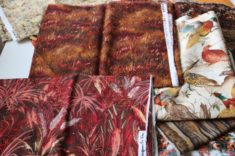 photo of fall colors assorted nature theme prints quilting cotton fabric lot, fat quarters, quarter & half yard pieces  #3