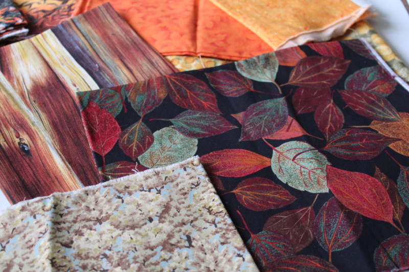 photo of fall colors assorted nature theme prints quilting cotton fabric lot, fat quarters, quarter & half yard pieces  #6
