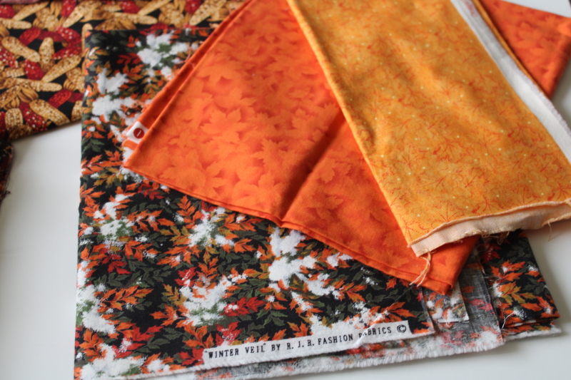 photo of fall colors assorted nature theme prints quilting cotton fabric lot, fat quarters, quarter & half yard pieces  #9
