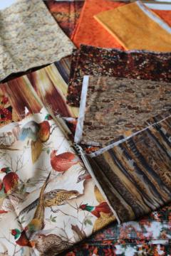 fall colors assorted nature theme prints quilting cotton fabric lot, fat quarters, quarter & half yard pieces 