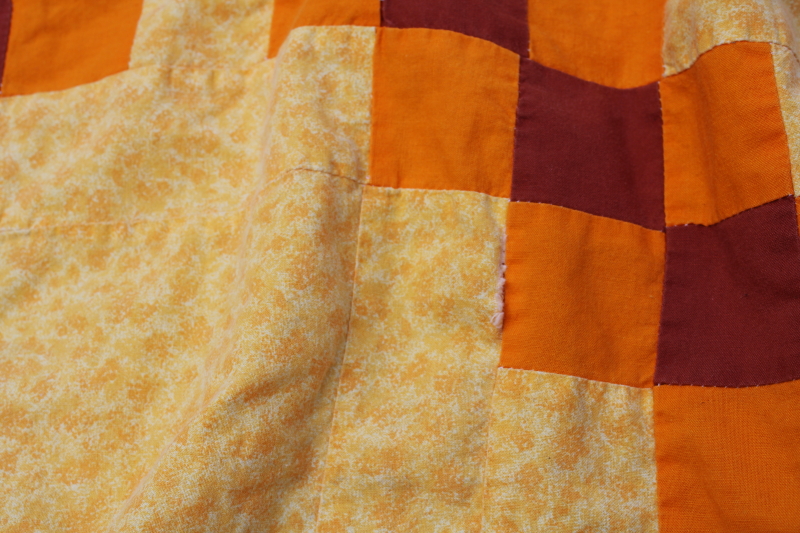 photo of fall colors mustard gold, orange, brown patchwork mini quilt, lap blanket or wall blanket  #4