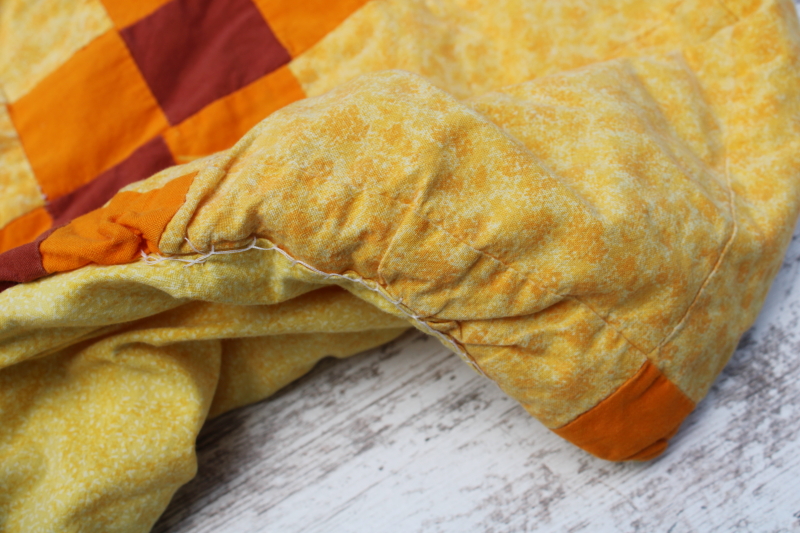 photo of fall colors mustard gold, orange, brown patchwork mini quilt, lap blanket or wall blanket  #6