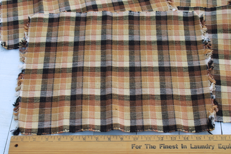 photo of fall colors table linens, set of eight plaid woven cotton placemats #2