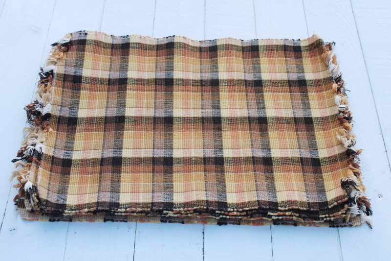 photo of fall colors table linens, set of eight plaid woven cotton placemats #4