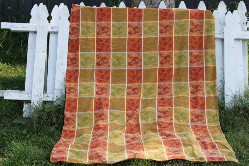 photo of fall harvest colors pumpkins jacquard cotton tablecloth, rustic style Halloween or Thanksgiving table #1