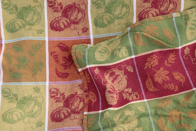 photo of fall harvest colors pumpkins jacquard cotton tablecloth, rustic style Halloween or Thanksgiving table #3