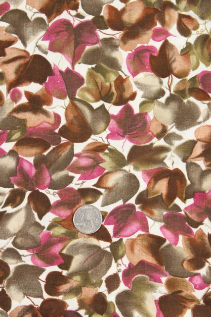 photo of falling leaves print cotton fabric, mid-century vintage maple leaf print rose & brown #1