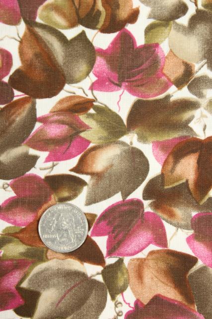 photo of falling leaves print cotton fabric, mid-century vintage maple leaf print rose & brown #2