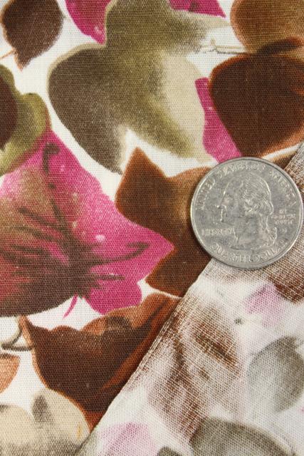 photo of falling leaves print cotton fabric, mid-century vintage maple leaf print rose & brown #5