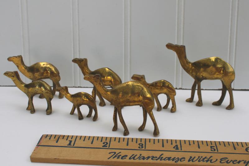 photo of family of camels, vintage solid brass miniature animal figurines camel string #3