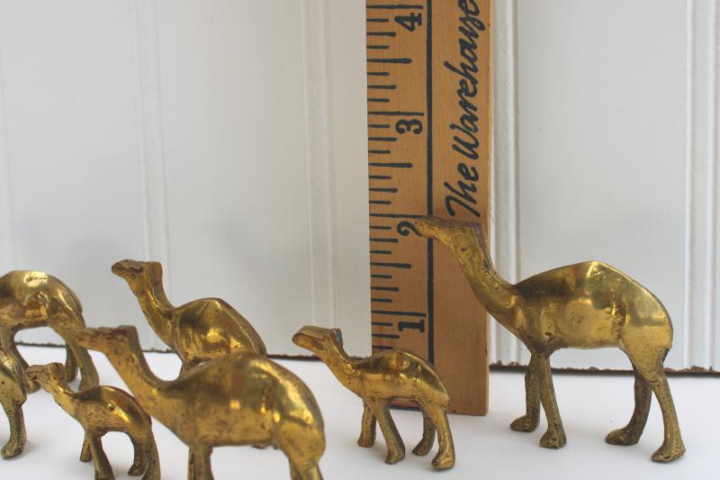 photo of family of camels, vintage solid brass miniature animal figurines camel string #4