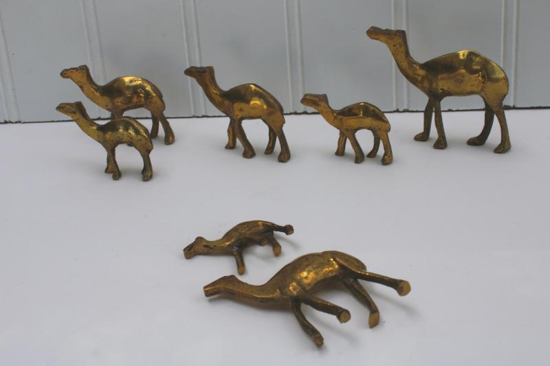 photo of family of camels, vintage solid brass miniature animal figurines camel string #5