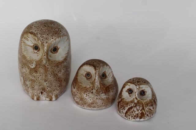 photo of family of owls vintage Pigeon Forge pottery animal figurines, owl & owlets #1