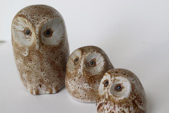 photo of family of owls vintage Pigeon Forge pottery animal figurines, owl & owlets #2