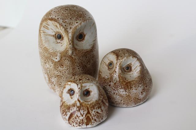 photo of family of owls vintage Pigeon Forge pottery animal figurines, owl & owlets #3