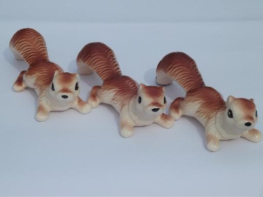 photo of family of squirrels, retro ceramic yard lawn ornaments or figurines #1