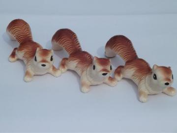 catalog photo of family of squirrels, retro ceramic yard lawn ornaments or figurines