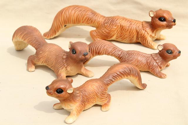 photo of family of squirrels, vintage made in Japan ceramic animals, figurines or lawn ornaments #1