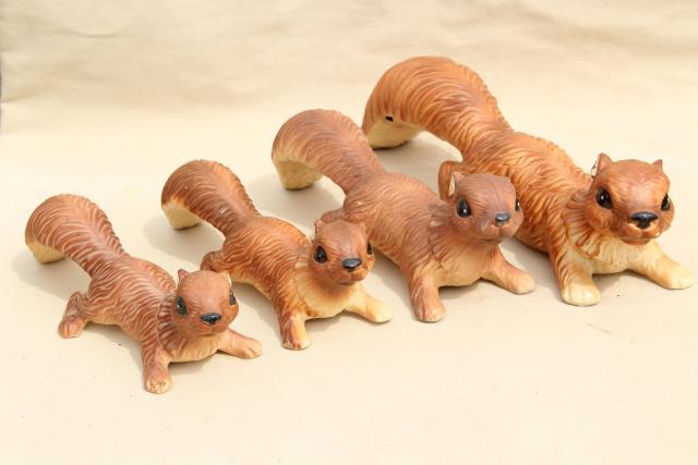 photo of family of squirrels, vintage made in Japan ceramic animals, figurines or lawn ornaments #3